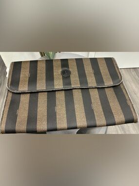 Fendi Black and Brown Striped Laptop Sleeve used condition